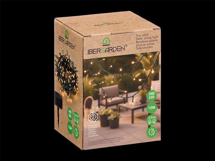 IBERGARDEN Guirlande solaire 15 m 240 LED Lumière chaude
