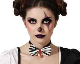 Pajarita Femme Adulte Halloween Blanc et Noir - Accessoire de Déguisement pour Catrina, Vampiresse et Costume Élégant