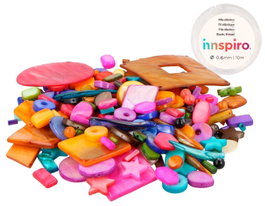 Innspiro Bocal de 250g de perles en nacre formes et couleurs assorties avec 10m de fil élastique