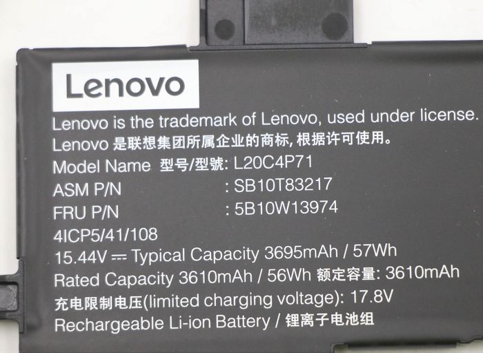 Lenovo Batterie interne 57Wh 3695mAh pour ThinkPad X1 Carbon et Yoga Gen6 Lenovo Batterie interne 57Wh 3695mAh pour ThinkPad X1 Carbon et Yoga Gen6