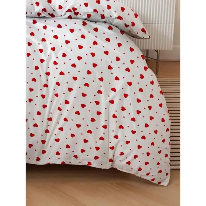 Parure de lit Housse de couette 240 x 220 cm + 2 Taies d'oreiller 60 x 60 cm - 50% Coton 50% Polyester - Rouge et Blanc - 127 Fils