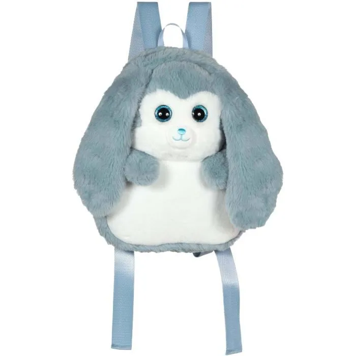 Gipsy Toys Fluffy Bag - Sac à dos peluche lapin bleu et blanc 30 cm, idéal pour l'école et les sorties, bretelles réglables Gipsy Toys Fluffy Bag - Sac à dos peluche lapin bleu et blanc 30 cm, idéal pour l'école et les sorties, bretelles réglables