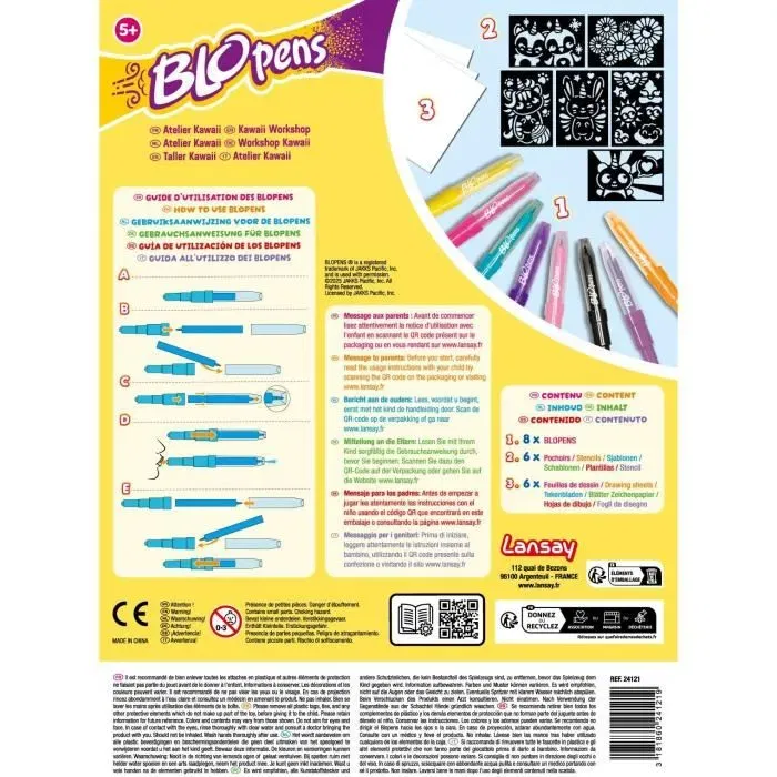 Lansay Blopens - Atelier Kawaii avec Pochoirs Réutilisables pour Dessin Aérographe, Jeu Créatif Enfant dès 5 Ans Lansay Blopens - Atelier Kawaii avec Pochoirs Réutilisables pour Dessin Aérographe, Jeu Créatif Enfant dès 5 Ans