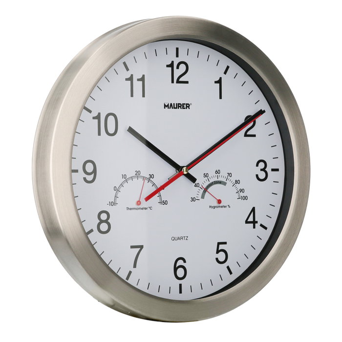 MAURER Horloge murale analogique en acier avec thermomètre et hygromètre Ø 30 cm