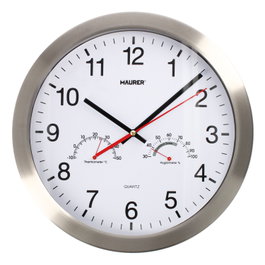 MAURER Horloge murale analogique en acier avec thermomètre et hygromètre Ø 30 cm