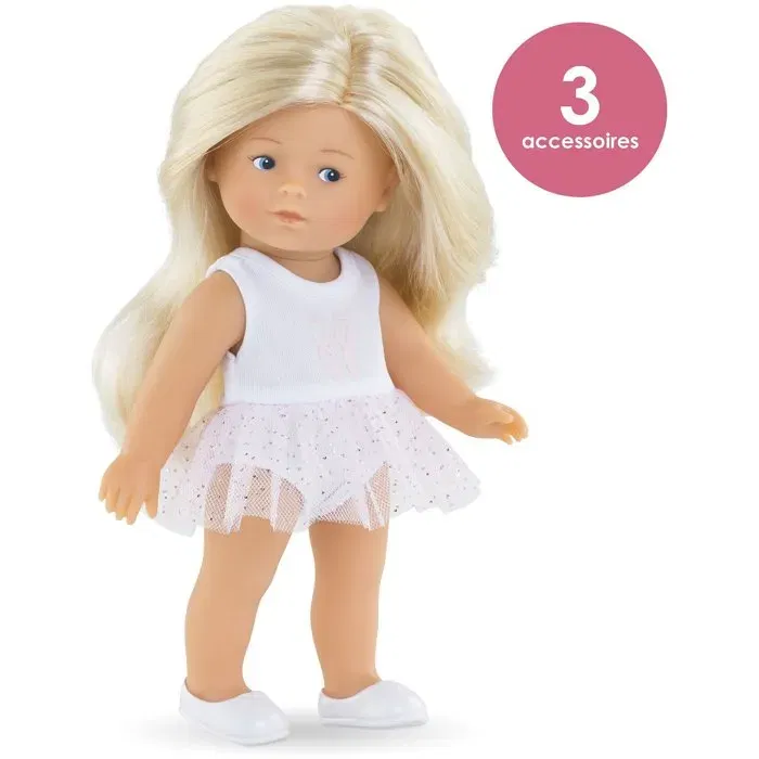 Corolle Mini Corolline Rosy Ballerine - Poupée Danseuse 20 cm avec Tiare, Guêtres et Gilet - Cheveux Blonds à Coiffer - Odeur Vanille - À partir de 3 ans