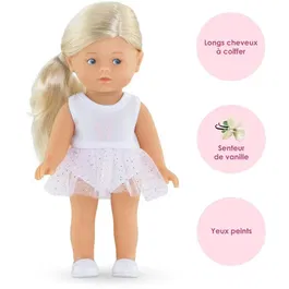 Corolle Mini Corolline Rosy Ballerine - Poupée Danseuse 20 cm avec Tiare, Guêtres et Gilet - Cheveux Blonds à Coiffer - Odeur Vanille - À partir de 3 ans