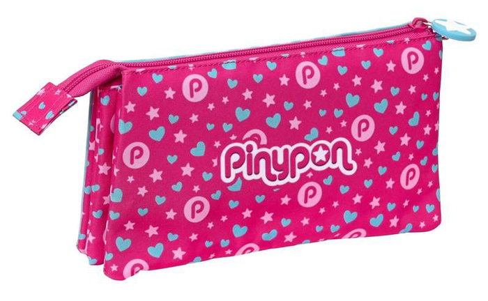 Safta Pinypon Portatodo triple pour enfants 3 ans, Trousse de rangement polyester 300D REACH, 22 x 12 x 3 cm, Rose et bleu