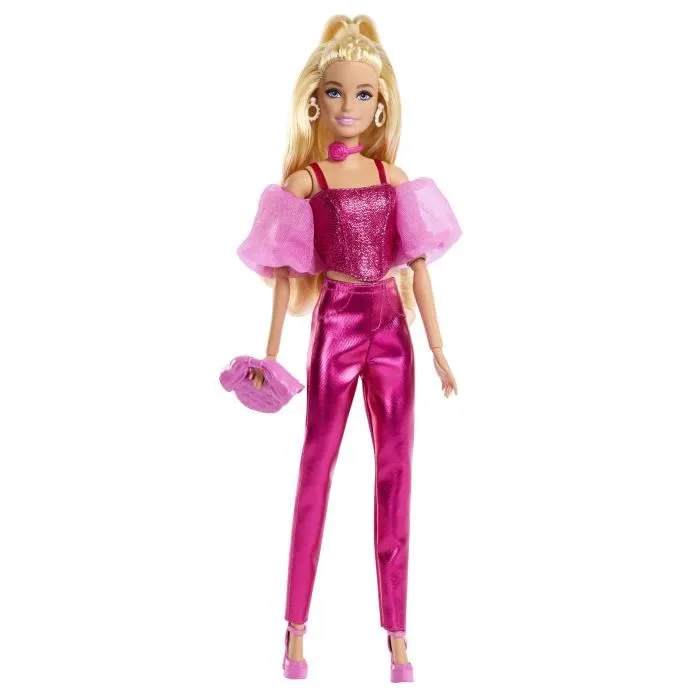 Barbie JFP40 Poupée Deluxe Style Tenue Rose Métallisée Cheveux Blonds avec Pochette et Bijoux pour Enfants Barbie JFP40 Poupée Deluxe Style Tenue Rose Métallisée Cheveux Blonds avec Pochette et Bijoux pour Enfants