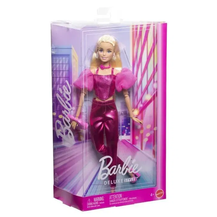 Barbie JFP40 Poupée Deluxe Style Tenue Rose Métallisée Cheveux Blonds avec Pochette et Bijoux pour Enfants Barbie JFP40 Poupée Deluxe Style Tenue Rose Métallisée Cheveux Blonds avec Pochette et Bijoux pour Enfants