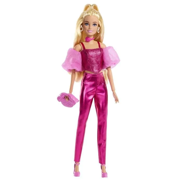 Barbie JFP40 Poupée Deluxe Style Tenue Rose Métallisée Cheveux Blonds avec Pochette et Bijoux pour Enfants Barbie JFP40 Poupée Deluxe Style Tenue Rose Métallisée Cheveux Blonds avec Pochette et Bijoux pour Enfants