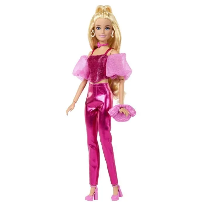Barbie JFP40 Poupée Deluxe Style Tenue Rose Métallisée Cheveux Blonds avec Pochette et Bijoux pour Enfants Barbie JFP40 Poupée Deluxe Style Tenue Rose Métallisée Cheveux Blonds avec Pochette et Bijoux pour Enfants