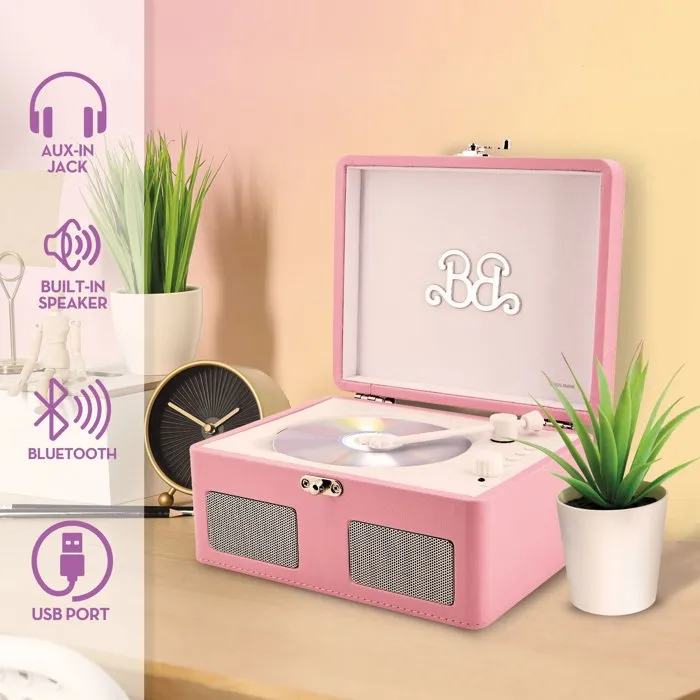 Liscianigiochi - Lecteur CD portable vintage Barbie - Enceinte Bluetooth avec haut-parleurs stéréo - Ports USB, AUX, TF - Rose - Pour enfants dès 12 ans