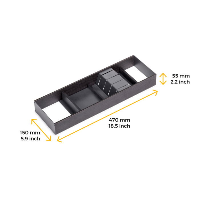 Emuca Orderbox Porte-couteau pour tiroir, 150x470mm, Acier et Bois, Gris antracite