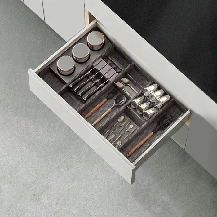 Emuca Orderbox Porte-couteau pour tiroir, 150x470mm, Acier et Bois, Gris antracite