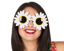Lunettes de soleil hippie années 60 fleurs blanches