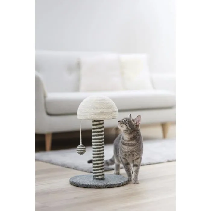 Kerbl Poteau griffoir pour chat FUNGHI en sisal avec balle, base ø 30 cm, gris et blanc