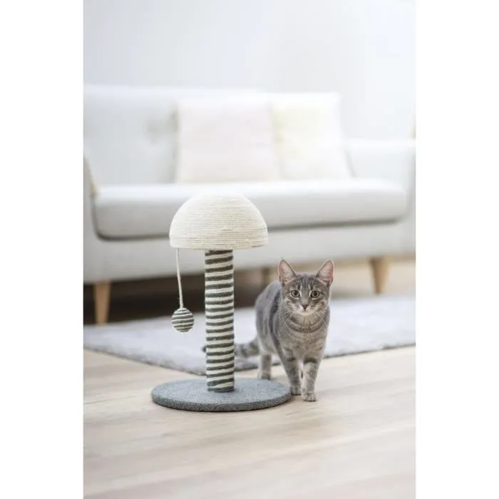 Kerbl Poteau griffoir pour chat FUNGHI en sisal avec balle, base ø 30 cm, gris et blanc