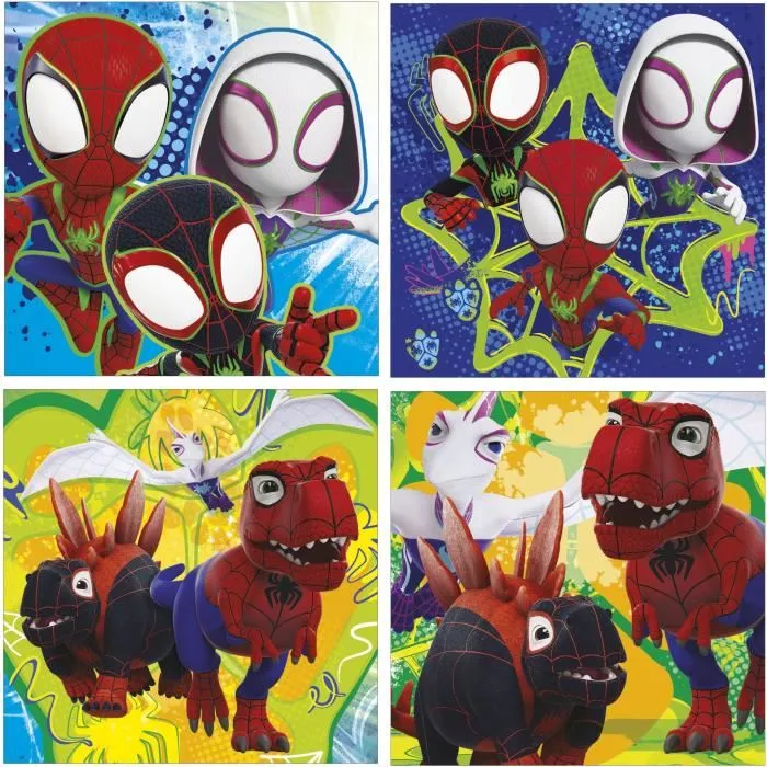 Educa Puzzles Progressifs pour Enfants - Dino Spidey - 4 Puzzles EDUCA de 12, 16, 20 et 25 Pièces - Puzzle Éducatif à Partir de 3 Ans