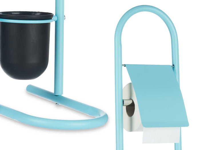 BERILO Ensemble porte-rouleau et brosse en métal et bambou bleu
