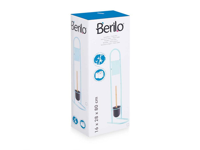 BERILO Ensemble porte-rouleau et brosse en métal et bambou bleu