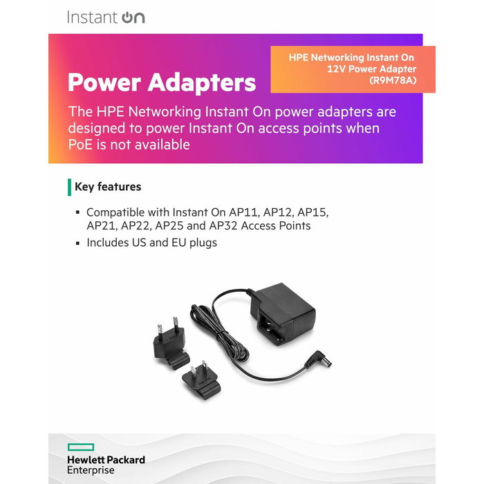 Hewlett Packard Enterprise Adaptateur de courant HPE R9M78A 12V/18W US EU Hewlett Packard Enterprise Adaptateur de courant HPE R9M78A 12V/18W US EU