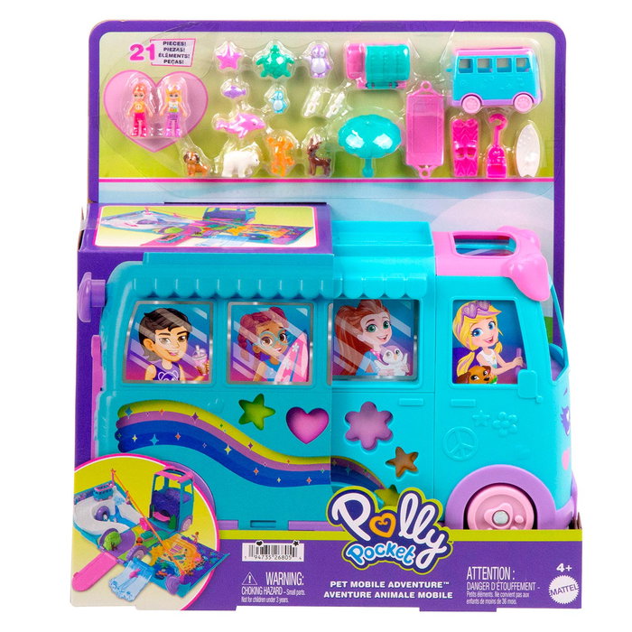 Mattel Polly Pocket - Coffret de jeu Aventura Animal avec fourgonnette, 2 poupées et 21 accessoires - Jouet pour enfants dès 4 ans - Réf. Jcc22