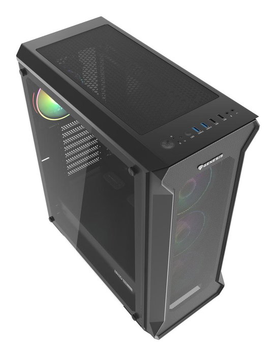 Genesis Irid 505 Boîtier PC Gaming Midi Tower Noir Verre Trempé 4 Ventilateurs ARGB 120mm