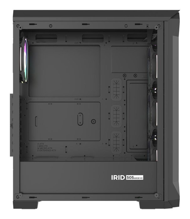 Genesis Irid 505 Boîtier PC Gaming Midi Tower Noir Verre Trempé 4 Ventilateurs ARGB 120mm