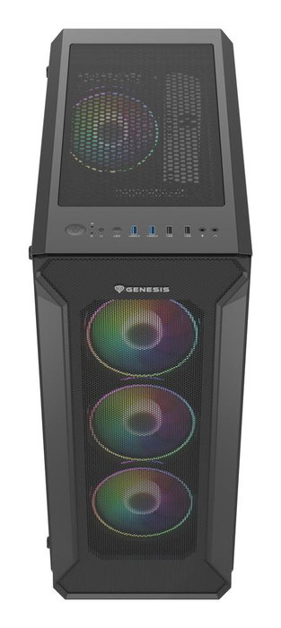 Genesis Irid 505 Boîtier PC Gaming Midi Tower Noir Verre Trempé 4 Ventilateurs ARGB 120mm