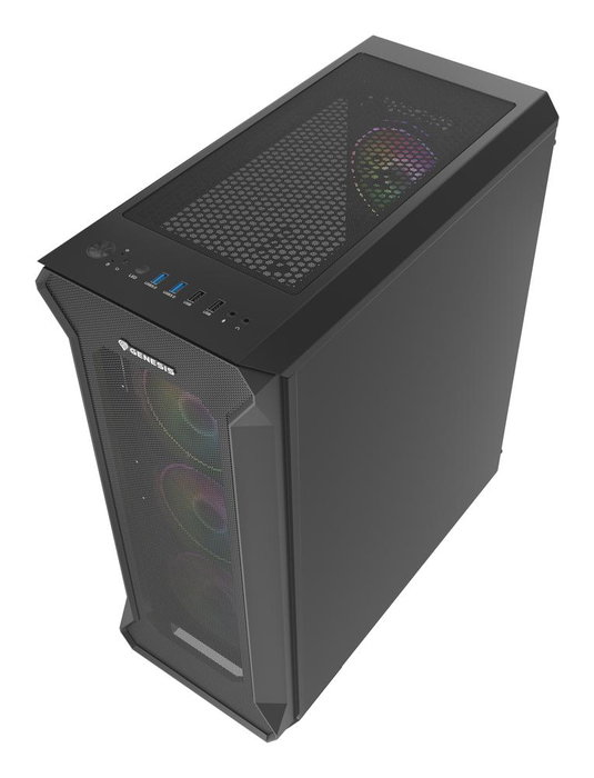 Genesis Irid 505 Boîtier PC Gaming Midi Tower Noir Verre Trempé 4 Ventilateurs ARGB 120mm