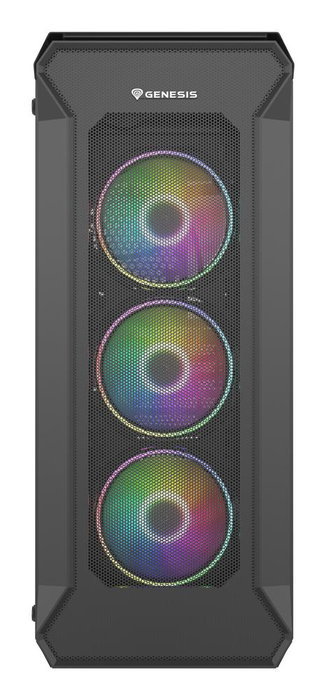 Genesis Irid 505 Boîtier PC Gaming Midi Tower Noir Verre Trempé 4 Ventilateurs ARGB 120mm