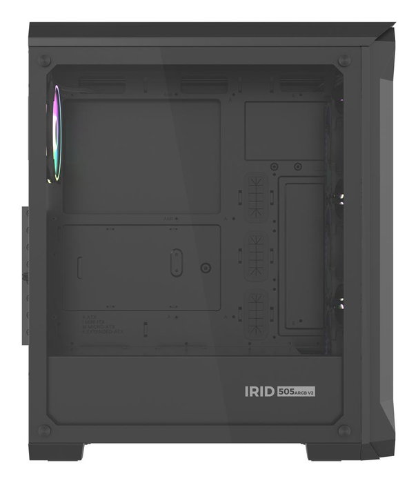 Genesis Irid 505 Boîtier PC Gaming Midi Tower Noir Verre Trempé 4 Ventilateurs ARGB 120mm