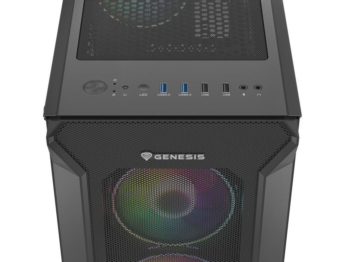 Genesis Irid 505 Boîtier PC Gaming Midi Tower Noir Verre Trempé 4 Ventilateurs ARGB 120mm