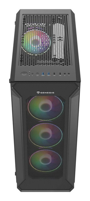 Genesis Irid 505 Boîtier PC Gaming Midi Tower Noir Verre Trempé 4 Ventilateurs ARGB 120mm