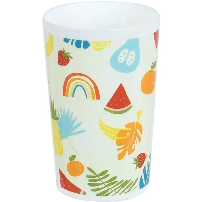 Fun House Lot de Vaisselle Les Amis Fruits - Verre 220 ml, Assiette Creuse Ø16 cm, Assiette Plate Ø22 cm, Couverts Enfant, Peluche Lama 27 cm