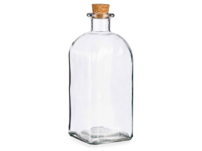 Vivalto Frasca en verre 1000 ml avec bouchon liège transparent 9 x 22,5 x 9 cm (Set de 18)