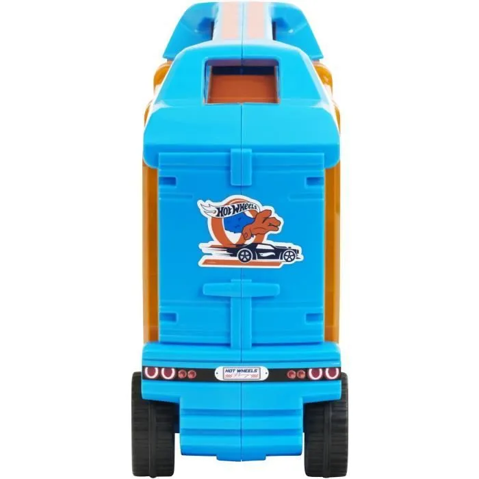 KLEIN 2474 - Grand camion de transport pour voitures miniatures Hot Wheels avec rampe et accessoires - Mallette de rangement avec 26 compartiments - Jouet pour enfants dès 3 ans