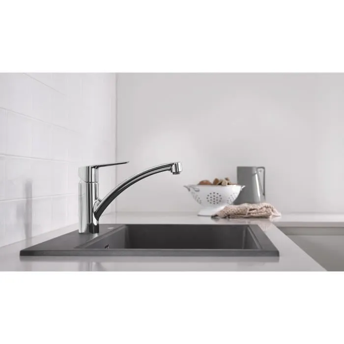 GROHE Robinet de cuisine QUICKFIX Start 30530002, rotation 140°, bec pivotant, chromé, avec flexibles 3/8" et accessoires d'installation