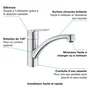 GROHE Robinet de cuisine QUICKFIX Start 30530002, rotation 140°, bec pivotant, chromé, avec flexibles 3/8" et accessoires d'installation