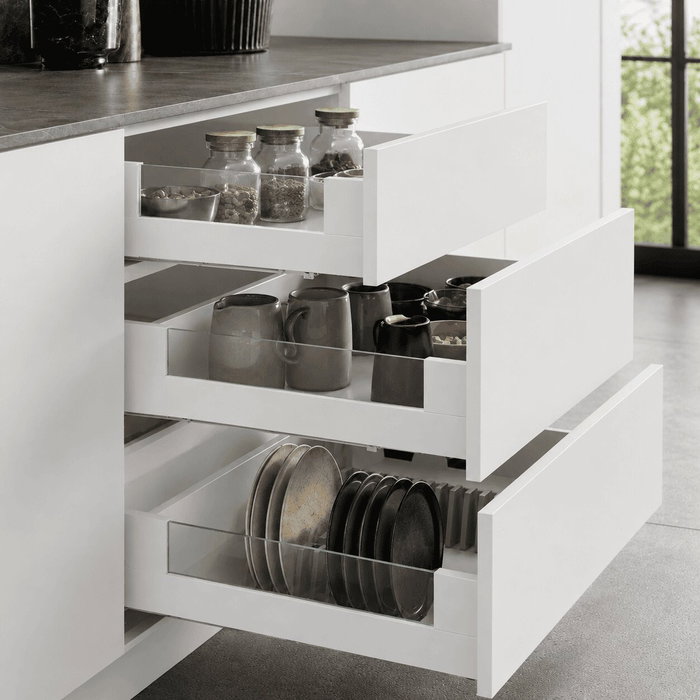 HERRAJES ALK Système de tiroir QUBE avec parois en verre