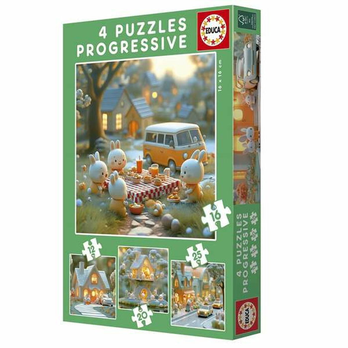 Educa Puzzles Progressifs La Ville des Lapins - Lot de 4 (12 à 25 pièces)