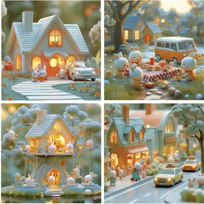 Educa Puzzles Progressifs La Ville des Lapins - Coffret 4 Puzzles de 12 à 25 Pièces - Pour Enfants à Partir de 3 Ans