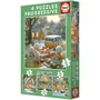Educa Puzzles Progressifs La Ville des Lapins - Coffret 4 Puzzles de 12 à 25 Pièces - Pour Enfants à Partir de 3 Ans