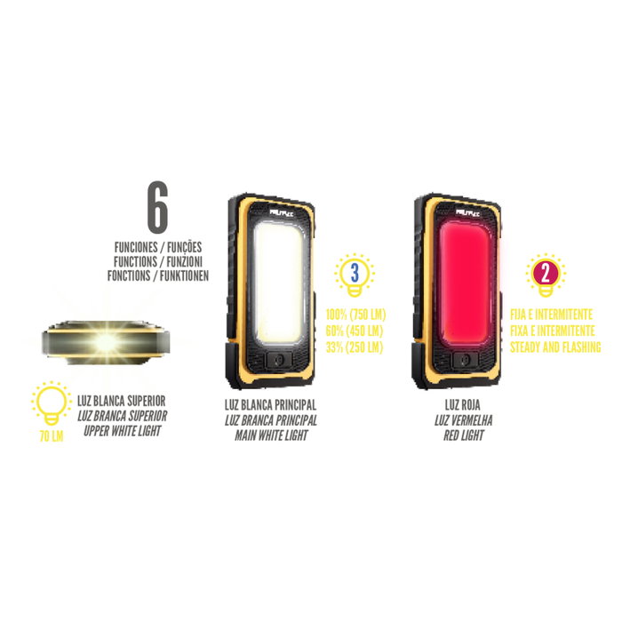 WOLFPACK LINEA PROFESIONAL Lampe torche LED solaire rechargeable 10W 750 lumens