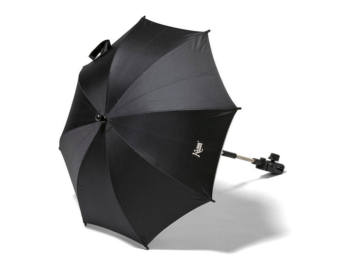 KioKids Parapluie universel avec fixation pour poussette noir - Protection UV, s'adapte à tous modèles de poussettes, inclut sac de rangement