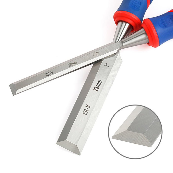 Workpro Jeu de 3 ciseaux à bois, lames acier chrome-vanadium, 12/20/25 x 267 mm, ergonomique rouge et bleu