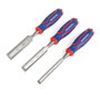 Workpro Jeu de 3 ciseaux à bois, lames acier chrome-vanadium, 12/20/25 x 267 mm, ergonomique rouge et bleu