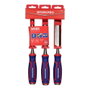 Workpro Jeu de 3 ciseaux à bois, lames acier chrome-vanadium, 12/20/25 x 267 mm, ergonomique rouge et bleu