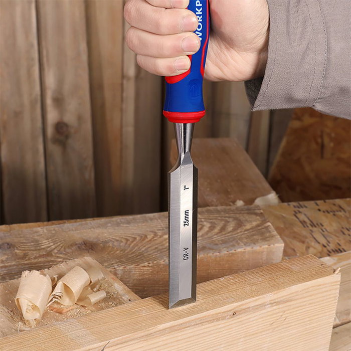 Workpro Jeu de 3 ciseaux à bois, lames acier chrome-vanadium, 12/20/25 x 267 mm, ergonomique rouge et bleu